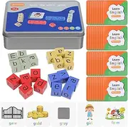 Vaguelly 1 Set Letter Game Wooden Blocks Spelling Game Letter Matching Game 20Pcs Letter Blocks + 54Pcs Cards Kids Alphabet Toys Preschool Learning Word Building Toys
