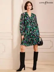Love & Roses Black Animal Petite Studded Mini Dress (AL3988) | $143
