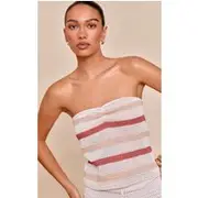 Multi Textured Striped Strappy Bandeau Top, Multi