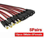 5 pair 12V 5.5x2.1mm DC Power Socket Jack Male +Female Connector Cable Plug Wire
