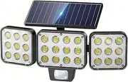 Solar Lights Outdoor, 3000LM Brighter Lens Motion Sensor Outdoor Lights, 3 Heads Solar Flood Light Outdoors Waterproof, Upgrade Glass Panel, 3 Modes Security Light Motion for Outside Yard
