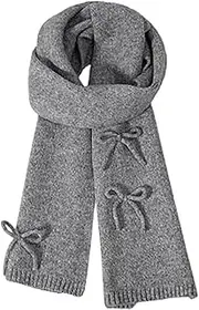 [Caissip] Winter Scarfs for Women Rich Solid Colors Chunky Knitted Scarf with Bow Fashion Warm Pashmina Shawl Wraps Scarves