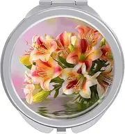 RTSEBVN Travel Makeup Mirror Portable Pocket Mirror Foldable Alstroemeria Printing Compact Mirror for Women Gifts