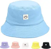 [AJG] Kids Sun Hat Smile Face Bucket Hat for Girls Boys Summer Sun Protection Cotton Unisex Beach Cap