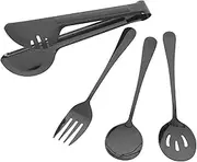 LAPYAPPE 1 Set Stainless Steel Food Tongs Cooking Kitchen Tableware Fork Spoon Tong Kit Stainless Steel Pasta Serving Utensils Party Dinnerware Stainless Steel Fork Black