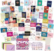 80 Unique Birthday Cards- Happy Cards Bulk with Greetings inside – Assorted Enve