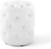EEI-3777-WHI Anthem Tufted Button round Faux Leather Ottoman, White, round Ottom