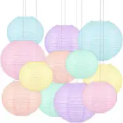 12 PCS Colorful Hanging Paper Lanterns Pastel 10 in Macaron-Colored Neon Chinese