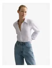 [Trenery] Delave Linen Classic Striped Shirt in Cornflower Blue