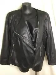 AUTOGRAPH BLACK COLLARLESS PLEATHER BIKER JACKET SIZE 18-NEW STUNNING