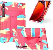 JOJOBE Galaxy Tab S9 Plus / S9 FE Plus Protective Case with Pen Holder,Hard Durable Rugged Shockproof Cover Case with Kickstand for 2023 Release Samsung Tab S9 FE+-Rainbow+Rosered