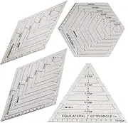 4Pcs Quilting Ruler, with 60 Degree Triangle and Diamond, 45 Degree Diamond, Hexagon Shape Templates, Transparent Patchwork Sewing Cutting Craft Ruler DIY Tools