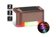 SpringUp 4Pcs LED Solar Powered Fence Wall Lights Step Path Decking Garden-(Colour Light; Brown)