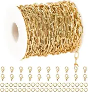 32 Feet Gold Paperclip Chain 20 Lobster Clasps 50 Jump Rings Necklace Making