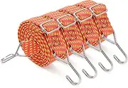 LACUISINE 80" Flat Adjustable Bungee Cords with Hook Bungee Straps 4 Pack Superior Latex Straps with Length Adjustment Metal Buckle Luggage Elastic Rope for Cargo Camping Hand Carts