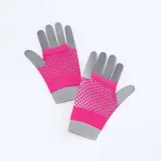 Fishnet Gloves Short Neon Pink 1980s Costume Accessory