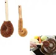 2 Pack Kitchen Clean Natural Dish Brush Bottle Brush with Bamboo Handle Vegetable Brush Natural Coconut Fiber Cocopalm,Cleanning Brush for Glass Bottle Cup Winebottle Kitchen Home