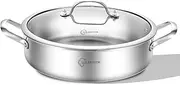 [LOLYKITCH] 7 Quarts Tri-Ply Stainless Steel Sauté Pan with Lid,12 Inch Deep Frying Pan,Large Skillet,Jumbo Cooker,Induction Pot,Dishwasher and Oven Safe.
