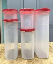 Tupperware Modular Mates 5-Piece Oval Set-Seal Color Red-NEW-SHIP INCLUDED