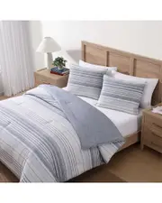 Tommy Hilfiger 180 Thread Count Bold Stripe Textured Cotton Percale Plain Pigment Duvet Set