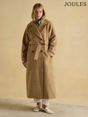 Joules Amberley Tan Brown Longline Wool Blend Coat with Belt (955111) | $459