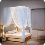 Mosquito Net Bed e Stainless Steel Canopy Bed e Curtains Thicken Four e Bed Canopy Post for Various Types of Metal Bed Wooden Bed Wrought Iron Bed(Navy Full)