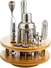 iDeer Life Bartender Set with Bamboo Rotating Display Stand, Professional Stainless Steel Cocktail Making Bar Tool Set for Drink Mixing, Martini, Parties and Traveling, 750ml