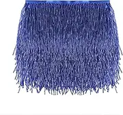AWAYTR 1 Yard Beaded Fringe Trim - 6in Wide Glass Beaded Fringe for Dress Clothing and DIY Crafts (Royal Blue)