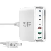 Charging Station 200W GaN 7-Port Fast USB C Charger Block USB Hub for Multipl...