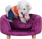 Dog Sofas and Chairs/Dog Beds with Soft Velvet Fabric/Sturdy Pet Sofa Bed/Wooden Frame Cat Bed/Dog Couch with Washable Comfortable Cushion for Small Dog Rest Using (Purple)