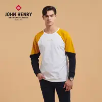 在飛比找momo購物網優惠-【JOHN HENRY】LOGO刺繡撞色長袖T恤-黃色