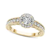 1.0 CT. T.W. Natural Diamond Frame Antique Vintage-Style Engagement Ring in Solid 14K Gold