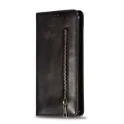 Calf Texture Zipper Magnetic Horizontal Flip Leather Case For Iphone Xs Max With Wallet and Holder and Card Slots (Black)