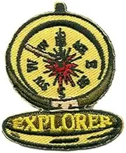 Explorer Compass Iron-On Patch, Scout Hiking Camping Badge, 2 Inches, Yellow Green