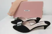 Miu Miu Swarovski Crystal Suede Kitten-Heel Slides Original:$790 +Tax Size 39.5