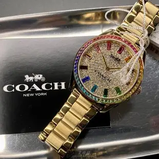 COACH手錶, 女錶 36mm 彩色圓形精鋼錶殼 糖豆滿天星錶面款 CH00136