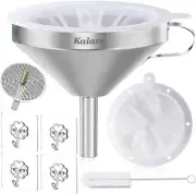 Stainless Steel Kitchen Funnel w/ Strainer & 200 Mesh Filter for Oil Juice Wine