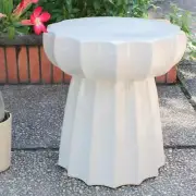 Antique White Round Scalloped Ceramic Garden Stool