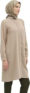 [Tuğba] Women's Modest Long Tunic with Mandarin Collar – Luxury, Hijab-Friendly, Elegant Islamic Clothing, Mink, Size:XXXL, Mink, 18-20