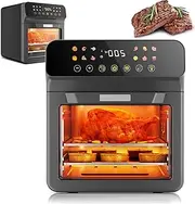 Air Fryer Toaster Oven Combo, 12L Multi-Function Convection Ovenm with Visible Window, 360°Hot Air Countertop Convection Mini Oven Electric Grill, Timer & 80-200℃ Temperature Control Off Black