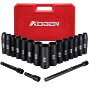 1/2-Inch Drive Impact Socket Set, 18 Pieces, 6 Point, Metric, 10mm - 24mm, De...