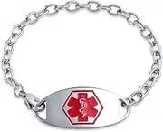 [Bling Jewelry] Customizable Engravable Identification Medical ID Miami Cuban Link Chain Bracelet For Women Stainless Steel 7.5 Inch