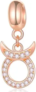 [EMOSTAR] Zodiac Sign Charms fits European Charm Bracelet – Rose Gold 925 Sterling Silver Necklace Pendant, 12 Horoscope Constellation Dangle CZ Birthstone Beads, Gifts for Women/Men/Birthday, Metal