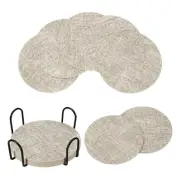 6Pcs Drink Coasters with Holder, 4"x4" Dual Sided Round Coasters, Light Yellow