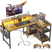 Reversible L Shaped Computer Desk with Storage Shelves & Monitor Stand,