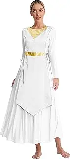 [Jugaoge] Womens Metallic Worship Praise Dance Tunic Sides Split Liturgical Overlay Lyrical Dance Dress