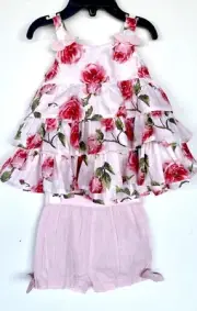 Monsoon 2 Pc Rose Print Dress & Bloomer Short 12-18M Price $35 NWT Tiered