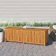 Garden Storage Box with Wheels – 150x50x58 cm Solid Wood Acacia, Outdoor Patio Furniture Shed, Waterproof Chest for Cushions, Toys, Pool, Deck, Large Wooden Gallon Storage Boxes