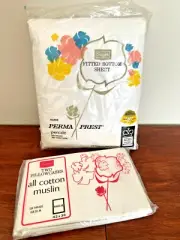 Vtg Sears White King Fitted Bottom Sheet + Pillow Case Percale Muslin 70s New