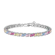 ANYCO Bracelet Eternity Band Colorful S925 Sterling Silver Bracelet Jewelry Set Cubic Zirconia Pink Stone Diamond Tennis Bracelets Women
